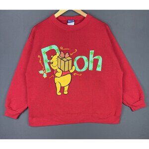 Vintage 90's Disney Winnie The Pooh Red Crewneck Medium Art Gift Box Rare Art